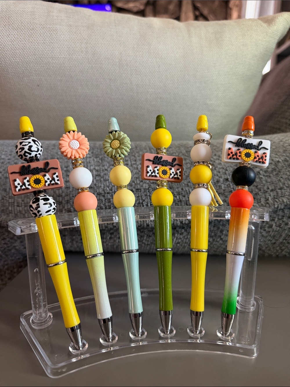 NWOT Blessed MomHandcrafted Yellow & Pastel Beaded Pens with Floral Accents